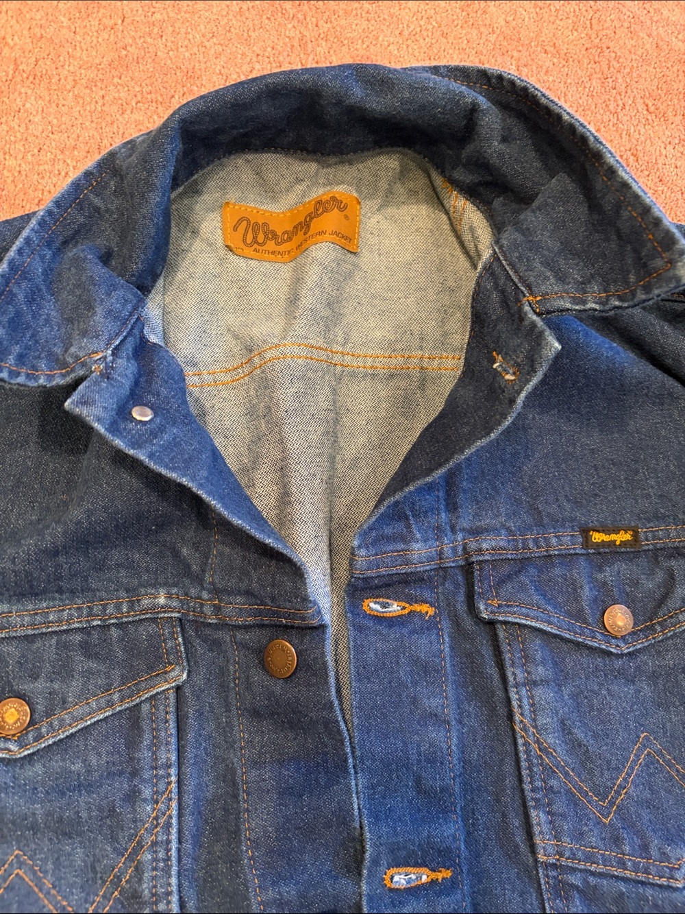 Wrangler Dark Blue Denim Trucker Jacket men’s size XL western stitching cowboy
